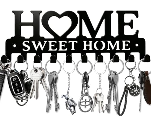 Key Holder Hooks Organizer Hanger Rack Wall Mounted Sweet Home Metal Decor Stylish and Practical for Entryway Front Door Kitchen Hallway Garage Mudroom Office Hardward Included Black (Sweet 10 Hooks) - color: Sweet 10 hooks