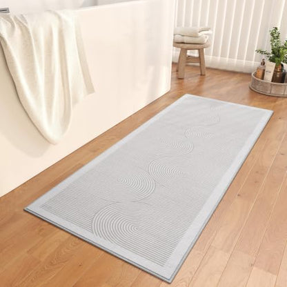 Hallway Kitchen Runner Rug Non-Slip Low Pile Washable Rug Gray 2x5 ft | Soft Entryr Mat Carpet TPR Backing , Thin Profile, Abstract Pattern for Bedroom, Bathroom, Entryway Long Runners, Easy Clean - color: Grey, size: 2' x 5'
