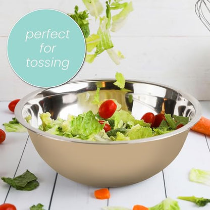 Stainless Steel Mixing Bowls Set, 5-Piece Meal Prep & Food Storage | .75, 1.5, 3, 4 & 5 Quart Metal Mixing Bowls Set for Prep, Serving, Baking & Food Storage, Ecofriendly, Dishwasher Safe, Khaki - color: Khaki
