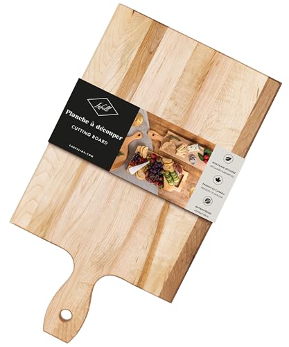 Labell Reversible Maple Cutting Board with Handle, 18 x 10 x 0.75 in | Canadian Maple, Multi-Purpose, Charcuterie Board, Flat Paddle, for Meat, Cheese, Veggies - size: Large (18" x 10")