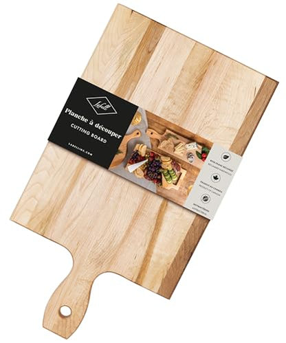 Labell Reversible Maple Cutting Board with Handle, 18 x 10 x 0.75 in | Canadian Maple, Multi-Purpose, Charcuterie Board, Flat Paddle, for Meat, Cheese, Veggies - size: Large (18" x 10")