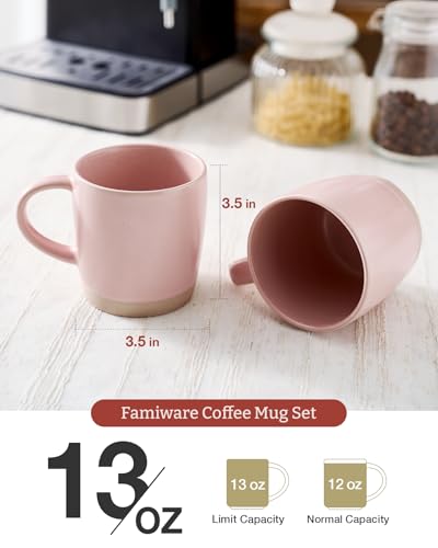 famiware Coffee Mugs Set of 4, Milkyway 13 oz Ceramic Cup Set with Handle | Stoneware Mug Set for Tea, Coffee, Latte, Cappuccino, Cocoa, Microwave and Dishwasher Safe, Light Pink - color: Milkyway-Light Pink, size: 4 Count (Pack of 1)