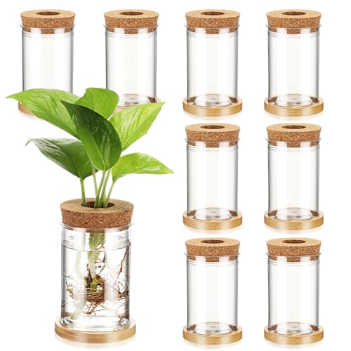 9 Packs Propagation Vases for Plants Plastic Plant Propagation Station with Hole Lid and Bamboo Stand Growing in Water Hydroponic Home Office Table Decoration(Classic Style) - style: Classic