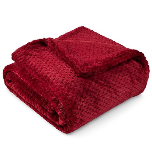 PAVILIA Fleece Throw Blanket for Couch Sofa Bed, Burgundy Red 60x80 Twin | 280 GSM Soft Fuzzy Waffle Textured Jacquard Microfiber, Warm Lightweight Fade-Resistant Decorative Decor, All Season Gift - color: Wine Red, size: 60 X 80 Inches - Twin