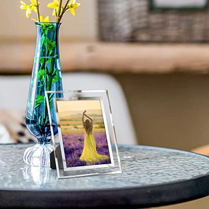 Hoikwo Bulk 4x6 Simple Elegant Picture Frames, 6 Packs Silver Photo Frames 4 by 6, Glass Wedding Frames 4x6, Clear Mirror Wedding Photo Frames, Only for Tabletop Display Vertically or Horizontally - size: 4x6-6 Frames