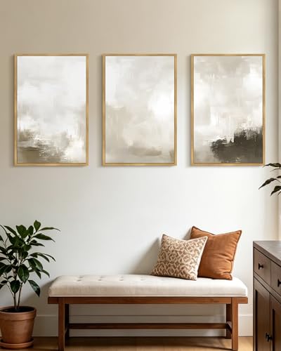 PHOPAGO Abstract Framed Wall Art Large 16x24in Minimalist Pastel Neutral Wall Decor Modern Art Paints Living Laundry Room Home Decor - Natural Framed - color: White Abstract, size: 24L" x 16W" x 3 Pcs Natural