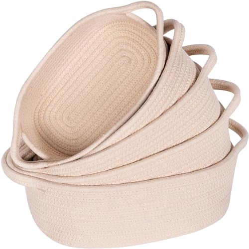 5-Piece Storage Baskets for Organizing, Small Woven Rope Baskets for Storage and Shelves, Dog Cat Toy Basket Box, Pantry Bathroom Organization Bins, Nightstand Organizer, Beige - color: Beige