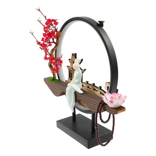Backflow Incense Holder with LED Light, Countertop Incense Burner Holder Chinese Retro Ceramic Backflow Incense Burner for Relaxing or Home Decor (Style 4) - size: Style 4