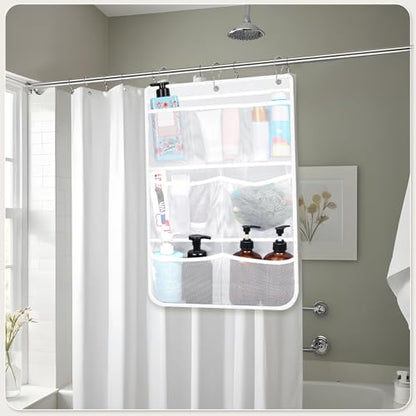 2 Pack Mesh Hanging Shower Caddy, 7-Pocket Bathroom Organizer | Quick-Dry Polyester Mesh, 3 Metal Hooks, Foldable For Dorm, Cruise, Rv, Camping And Home Use