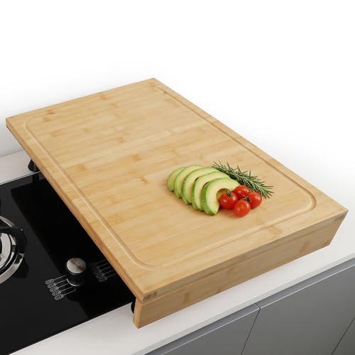 BAMOTTO CRAFTBAMBOO 16 x 22 Inch Bamboo Cutting Board Stovetop Cover | Detachable Support Legs | Detachable Front Lip | Over-the-Sink Board | RV Camper and Home Kitchen - color: Natural Bamboo Color - L, size: 16"L x 22"W