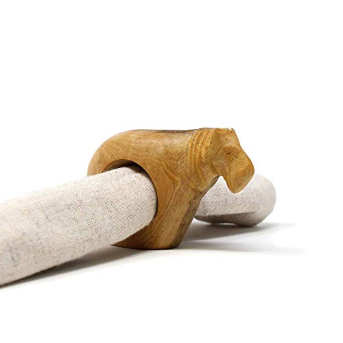 Handcarved Mahogany Wooden Napkin Ring Holders, Lion, Set of 6 (KWF012_L) - color: Lion