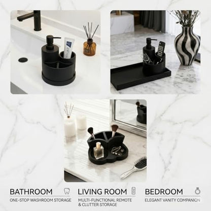 Black Resin Bathroom Accessories Set, Removable, 3 Piece Easy-to-Clean | Soap Dispenser, Toothbrush Holder, Tumbler & Countertop Organizer,Bathroom Accessory Set for Home, Apartment & Guest Bathroom