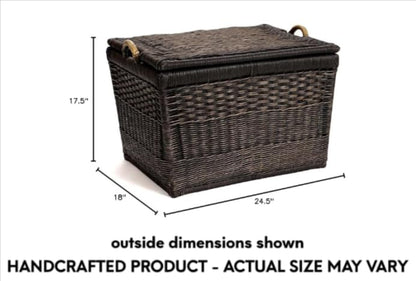 The Basket Lady Lift-Off Lid Wicker Storage Basket, L, Walnut Brown | Outside: 24.5" L x 18" W x 17.5" H | Inside: 21.5"L x 15.5"W x 14"H - Handcrafted by artisans from natural rattan - color: Antique Walnut Brown, size: Large