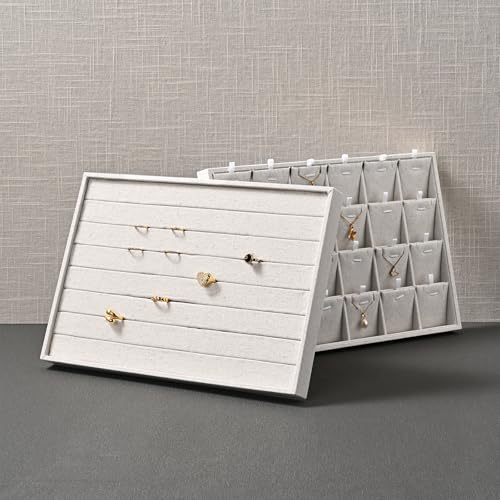 Oirlv Linen 7 Lines Ring Storage Tray Rings Showcase Display Organizer Plate - size: 7 lines