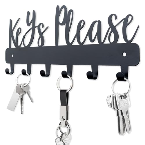 Keys Please Key Holder Wall Mounted, Normal Size: 11x4.57 inches | Black Metal Decorative Rack Hooks for Garage,Mudroom,Hallway,Entryway,Front Door,Office - size: Normal Size Key Hooks:11x4.57inches
