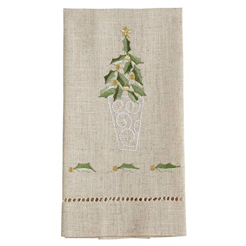 Saro Lifestyle Embroidered and Hemstitched Topiary Guest Towel (Set of 4), Natural, 14"x22" - color: Topiary