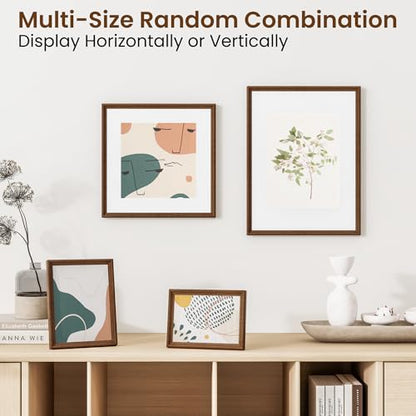 8.5x11 Natural Solid Oak Wood Picture Frame with 6x8 Mat, Premium Rustic Wooden Photo Frames with Plexiglass, Poster Photo Frame for Gallery Wall Hanging, Walnut, 3 Packs - color: Walnut, size: 8.5x11-3P