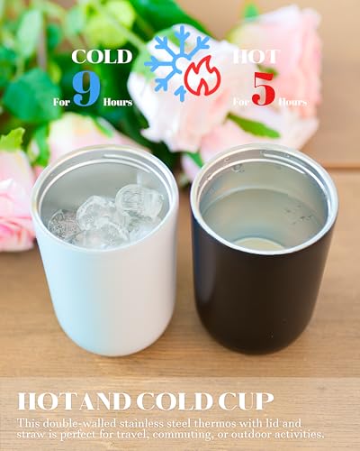16 oz Insulated Coffee Tumblers, Travel Coffee Tumblers with Straw (Blue) | Double-Wall Stainless Steel Tumbler, Leak Proof Tumbler, Reusable Cups with Lids for lced and Hot Drinks - color: 16-Blue, size: 16 Ounces
