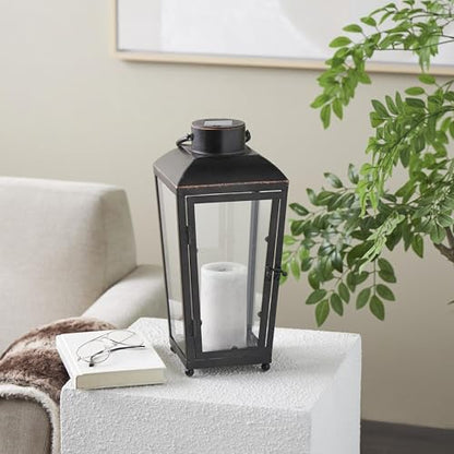 Deco 79 Metal Indoor Outdoor Candle Lantern Modern Lantern Candle Holder with Gold Accents, Lantern 7" x 8" x 16", Black - size: 7" x 8" x 16"