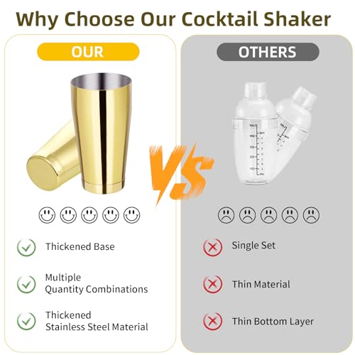 Mwellewm 8 Pcs Cocktail Shaker Boston Shaker Set Professional Bartender Kit Bar Shaker Stainless Steel Drink Bartending Martini Tin with 18oz & 28oz Mixed Alcohol Tool for Beginner(Gold) - color: Gold