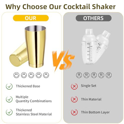 Mwellewm 8 Pcs Cocktail Shaker Boston Shaker Set Professional Bartender Kit Bar Shaker Stainless Steel Drink Bartending Martini Tin with 18oz & 28oz Mixed Alcohol Tool for Beginner(Gold) - color: Gold