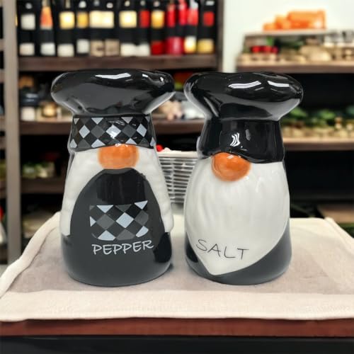 KARALIN Salt and Pepper Shaker Set,Ceramic Salt Pepper Shaker,Halloween | Farmhouse Salt Shaker,Seasoning Salt Set,Rustic Kitchen Decor Tabletop Accessories Chef Design Housewarming(Black & White)