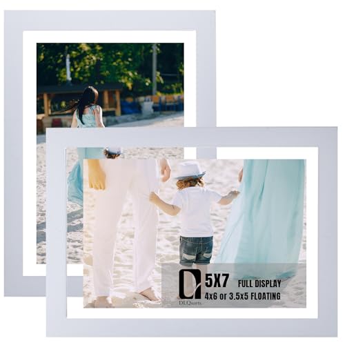 DLQuarts 5x7 Floating Picture Frames for 4x6/3.5x5 Photos, 2-Pack Solid Wood Double Polished Glass Floating Frame for Wall & Tabletop, Postcards and Any Size Photo up to 5x7 Display, White - color: Chalk White, size: 5x7