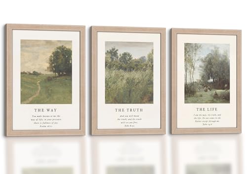 Framed Christian Canvas Wall Art Vintage Landscape Decor 3 Pcs 24x16 Inch | Vintage Painting Prints Picture Poster Ready to Hang farmhouse nature scenery living room bedroom prayer room Entryway Foyer - color: Vintage Landscape012, size: 16L" x 24W"