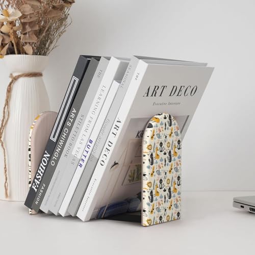Scandinavian Geometric Shapes (4) Print Wooden Bookends,1 Pair Book Ends,Book Organizer for Home Office School Desk