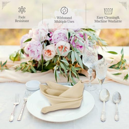 PLOYMONO Beige Cloth Napkins - 8 Pack 17" x 17" Washable Polyester Napkins | Heavy Duty 180 GSM Cloth Napkins with Hemmed Edges - Great for Restaurants, Weddings, Parties, Banquets Dinner - color: Beige