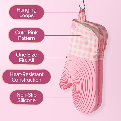 Paris Hilton Oven Mitt Set with Limited Edition Pink Gingham Design, Heat Resistant Pot Holders Featuring Non-Slip Textured Silicone Grips, 2-Piece Set, Pink - style: Pink Gingham