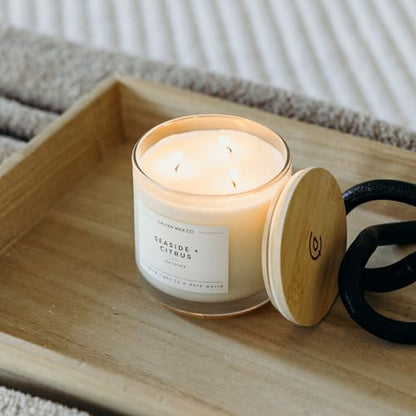 Seaside & Citrus 3 Wick Scented Candle - 43 Hour Burn | Made in the USA Luxury Clean Soy Wax Candles - Long Lasting Large Glass Jar Candle for Home - 3 Wicks - 14.9oz - color: Seaside + Citrus