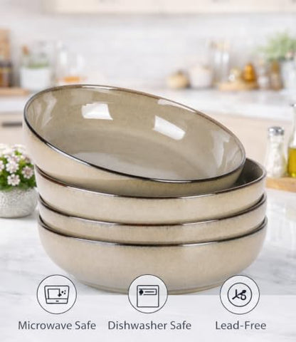 GBhome 8.75'' Large Ceramic Pasta Bowls, 38oz Stoneware Pasta Serving Bowls Set of 4 for Kitchen, Wide Bowls for Fruit,Pasta,Salad,Oatmeal,Meal, Microwave Safe, Reactive Glaze - color: Otameal