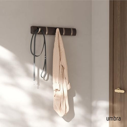Umbra Flip Coat Rack, Wall Mounted 5-Hook Space Saving, Driftwood/Nickel | Real wood and steel build, retractable hooks fold flat, holds coats bags and scarves, easy install - color: Driftwood/Nickel, size: 5-Hook