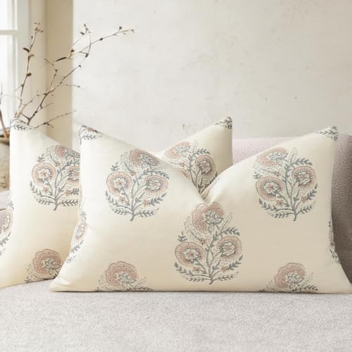 YCOLL Vintage Floral Print Pillow Covers 12x20 Set of 2 Patterned Accent Decorative Cushion Covers Modern Farmhouse Throw Pillow Covers for Sofa Couch Chair Bed Living Room Home Decor, Blush Pink - color: Blush Pink, size: 20" x 12" (Pack of 2)