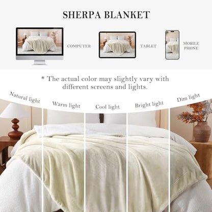 Sherpa Fleece Throw Blanket, Linen, 50x60 inches | Double-Sided Super Soft Luxurious Plush Blanket Throw Size - color: Linen, size: 50"×60"
