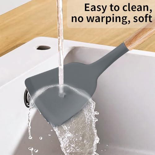 Silicone Cooking Utensils Set, 12Pcs Large Heat Resistant Kitchen Utensils, Turner Tongs, Spatula, Spoon, Wooden Handle Kitchen Gadgets with Holder for Nonstick Cookware, Dishwasher Safe (Grey) - color: Gray