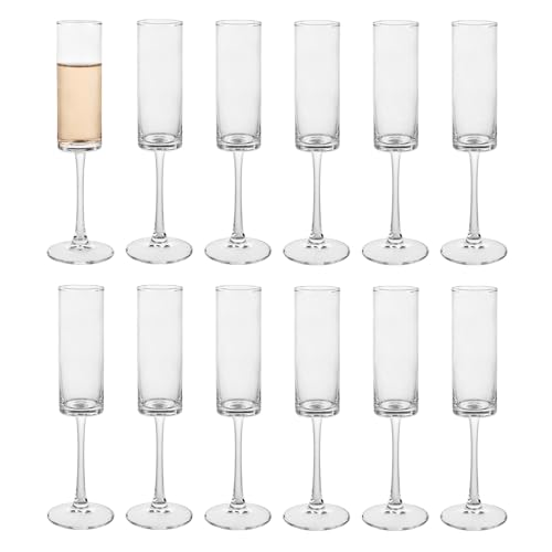 Champagne Flutes Set of 12, 160ML - Elegant Glass Champagne Flutes for Celebrations - 5.5oz Capacity, Clear (Glass, 12Pcs160ML)