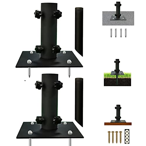 2 Pcs Umbrella Base for Φ1.2''-Φ2.2'' Pole, Patio Umbrella Stand | Outdoor Lawn Design with Ground Spike Fixing, Table Steel Umbrella Base for Multiple Scenes, Garden/Deck/Porch Balck - size: 2pack
