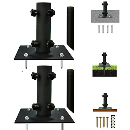 2 Pcs Umbrella Base for Φ1.2''-Φ2.2'' Pole, Patio Umbrella Stand | Outdoor Lawn Design with Ground Spike Fixing, Table Steel Umbrella Base for Multiple Scenes, Garden/Deck/Porch Balck - size: 2pack