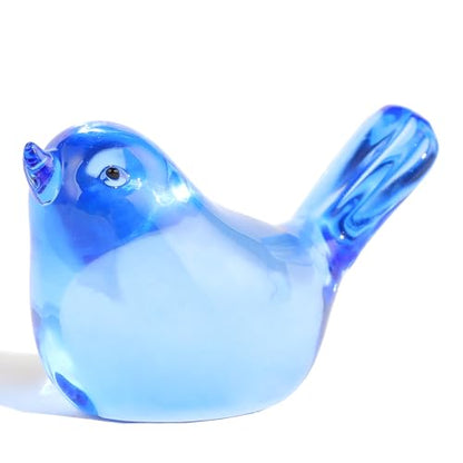 Crystal Blue Birds Figurines, Glass Bird Figurines Paperweights Birthday Christmas Crystal Birds Gifts for Bird Lover Women Mom, Bluebird of Happiness Glass Figurine (Blue) - color: Blue