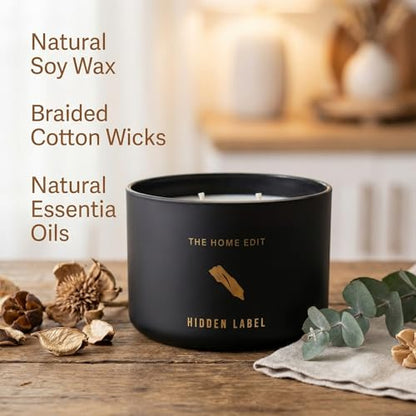 Hidden Label Black Oud Pepper Soy Candle, 10oz 2-Wick, 45H Bold Spice | Strong Masculine Aromatherapy | Non-Toxic Phthalate-Free | Even Melt No Tunneling | Luxe Reusable Glass Gift - color: Black oud