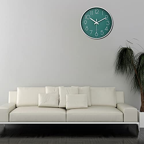 12 Inch Silent Non-Ticking Battery Operated Round Wall Clock Easy to Read Peacock Color Wall Clocks - color: Peacock, size: 12 Inch