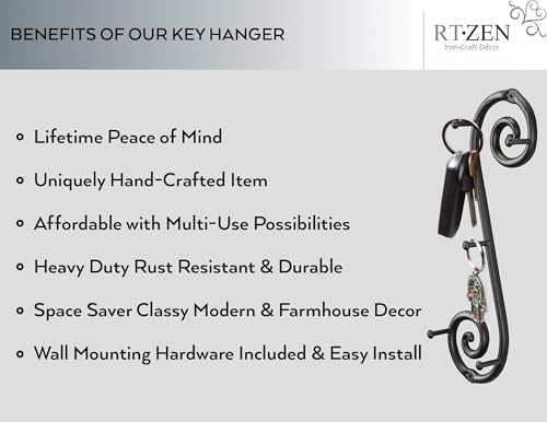 Farmhouse Small Key Holder for Wall, Wrought Iron Wall Mount Rack | Handcrafted Swirl Decorative, 5 Key Hooks for Home Entryway, Purse, Coat and Leash Holder or Organizer (Vertical Black) - style: Vertical