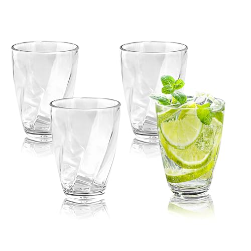 Goldmeet 4-Pack Acrylic Drinking Glasses, 12oz/350ml Water Tumblers Set, Clear Stackable Plastic Cups Water Cups with Striped Contour Design for Cold Drinks/Juice/Milk - color: Clear 3