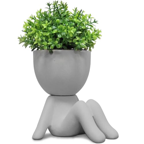 Zerzsy Cute Fake Plants for Office Desk Accessories Mini Artificial Succulent Plants for Bathroom Home Small Decor for Women - color: Cement Gray-b