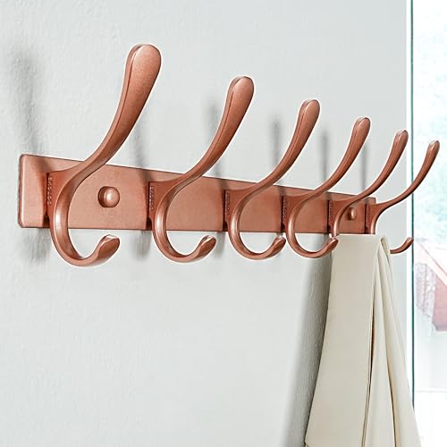 SKOLOO Coat Rack Wall Mounted - 6 Hooks, Heavy Duty, Stainless Steel, Metal Wall Hanger, Sturdy Coat Hooks for Hanging Coats, Jacket, Clothes, Hat, Matte Rose Gold - color: Matte Rose Gold, size: 6 Hook(1 Pack)