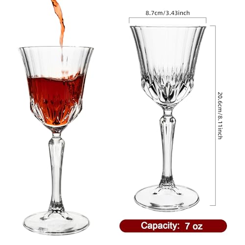 Vintage Wine Glasses Set of 12, 7 oz Wine Glasses for Red White Wine | Durable Stemmed Glassware Set for Parties, Weddings and Home
