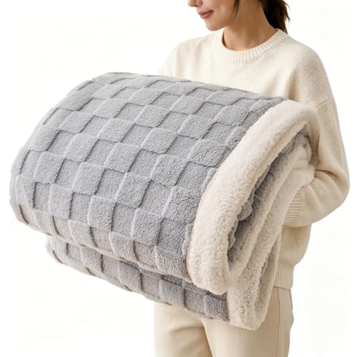 Gracelife Sherpa Throw Blanket for Couch, Flannel Cozy Soft Thick Blanket for Bed - Fleece, Light Grey, 60x80 Inches - color: Light Gray, size: 60"*80"