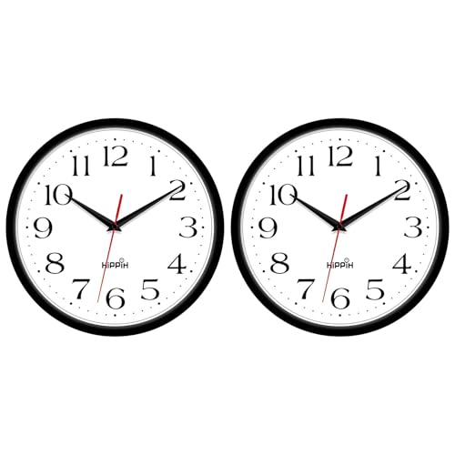 10 Inch Wall Clock, 2Pack Silent Non Ticking Battery Operated Clocks | Black Analog Clock| Living Room, Office, Classroom, Bedroom, Kitchen, Bathroom| Modern Simple Style | Easy to Read | Accurate - color: With Red Second Hand, size: 10 inches